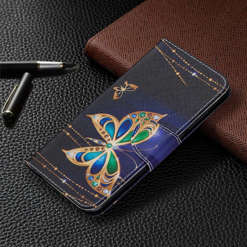 Capa De Couro Para Xiaomi Redmi Note 9 Borboleta Mágica