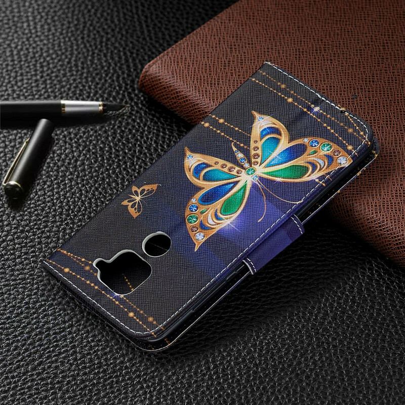 Capa De Couro Para Xiaomi Redmi Note 9 Borboleta Mágica