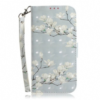 Capa De Couro Para Xiaomi Redmi Note 9 De Cordão Árvore De Flores De Cinta