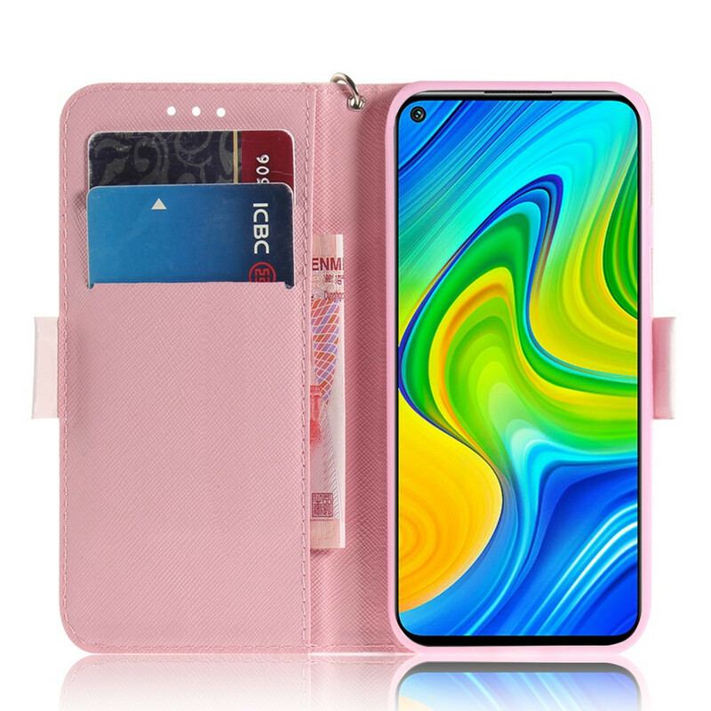 Capa De Couro Para Xiaomi Redmi Note 9 De Cordão Árvore De Flores De Cinta