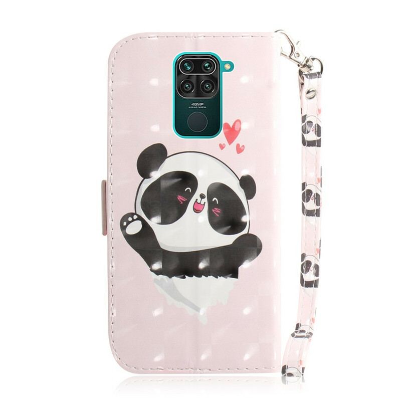 Capa De Couro Para Xiaomi Redmi Note 9 De Cordão Panda Love Com Cordão