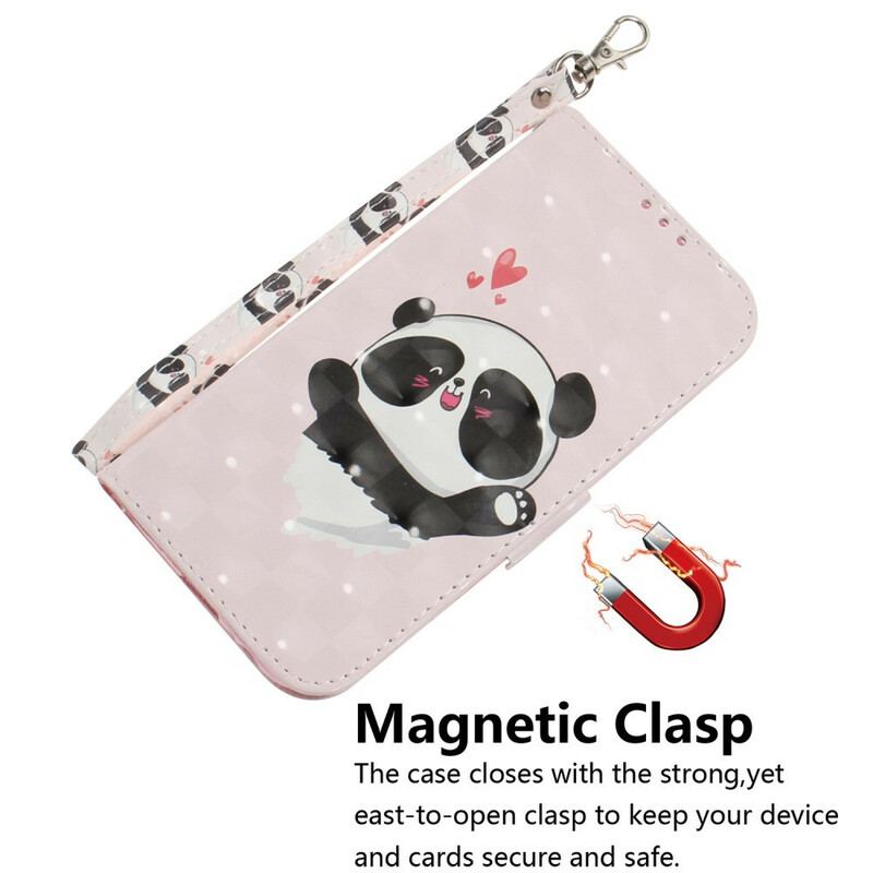 Capa De Couro Para Xiaomi Redmi Note 9 De Cordão Panda Love Com Cordão