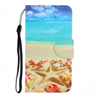 Capa Em Pele Para Xiaomi Redmi Note 9 De Cordão Praia Da Corda