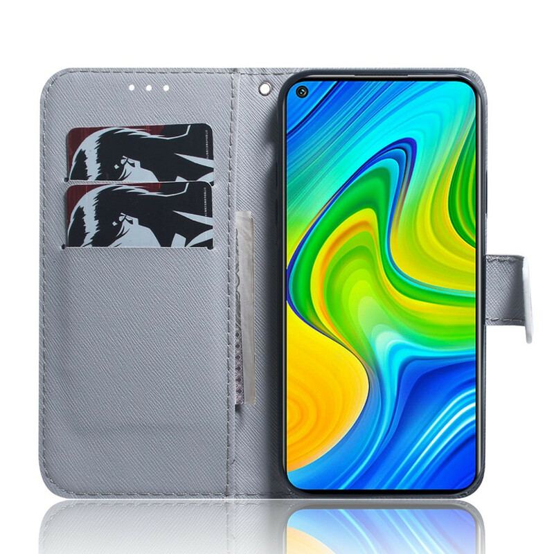 Capa Em Pele Para Xiaomi Redmi Note 9 Fundo Azul Da Árvore Florida