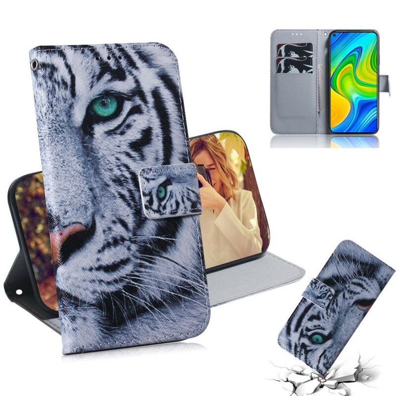 Capa Flip Para Xiaomi Redmi Note 9 Cara De Tigre