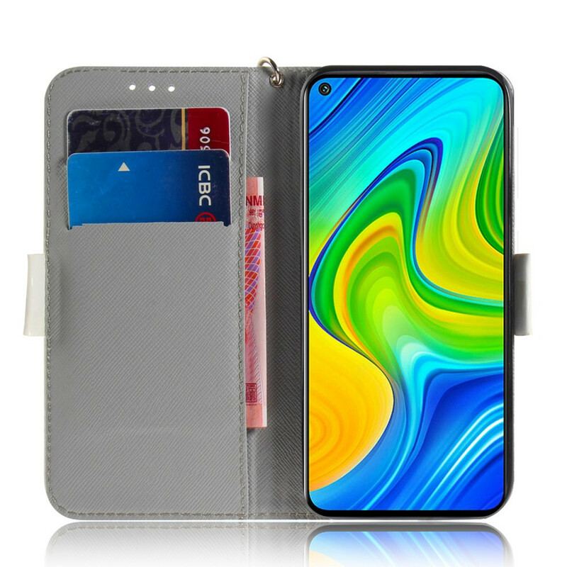 Capa Flip Para Xiaomi Redmi Note 9 De Cordão Ramo Florido Com Alça