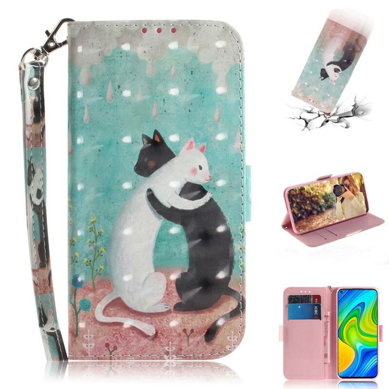 Capa Flip Para Xiaomi Redmi Note 9 De Cordão Strappy Cat Friends