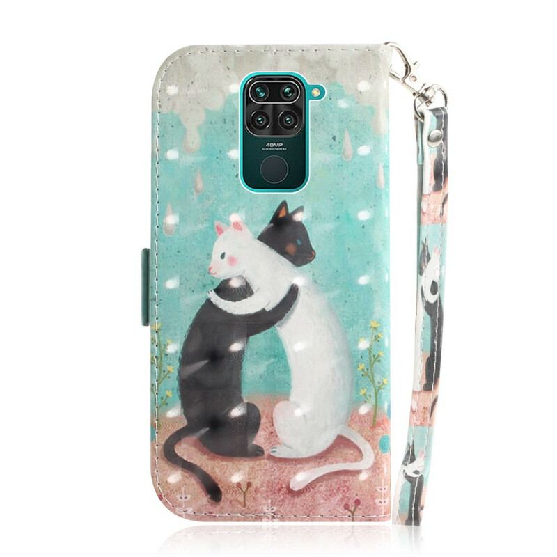 Capa Flip Para Xiaomi Redmi Note 9 De Cordão Strappy Cat Friends