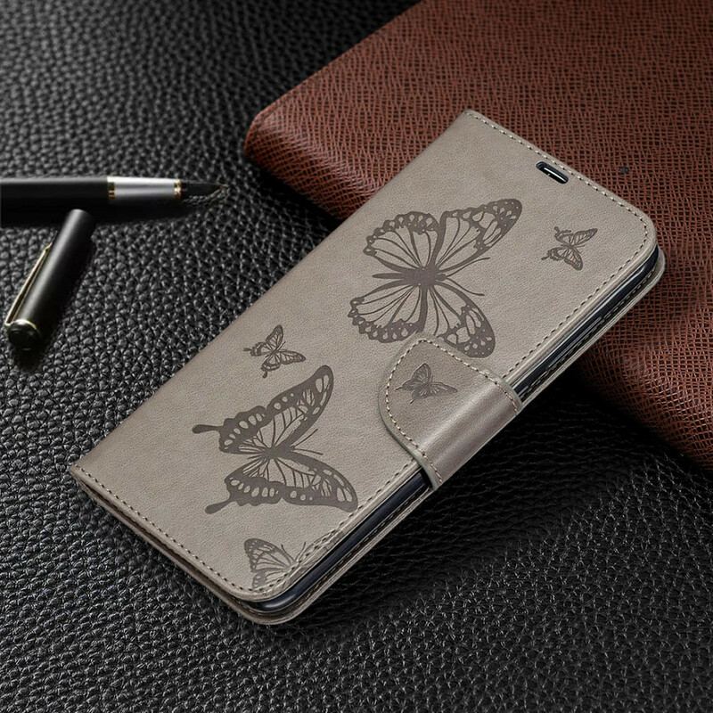 Capa Flip Para Xiaomi Redmi Note 9 De Couro Borboletas E Aba Oblíqua