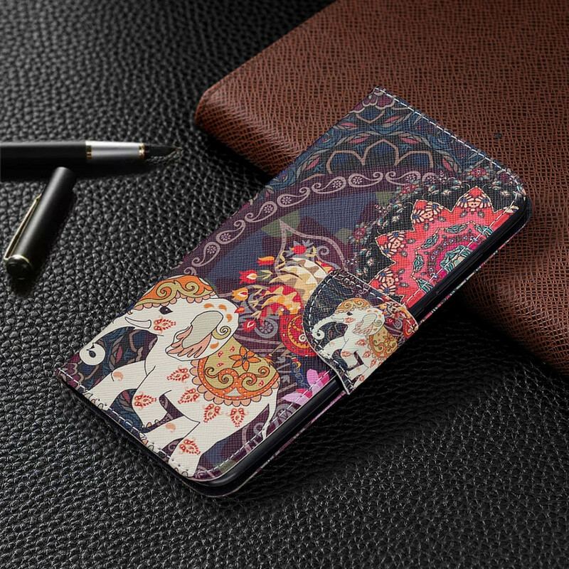 Capa Flip Para Xiaomi Redmi Note 9 Elefantes Indianos