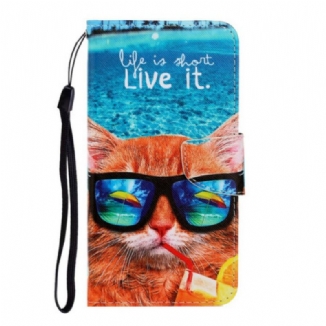 Capa Folio Para Xiaomi Redmi Note 9 De Cordão Cat Live It Strappy