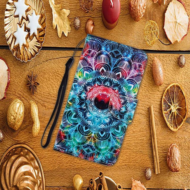 Capa Folio Para Xiaomi Redmi Note 9 De Cordão Mandala De Tiras Chamativas