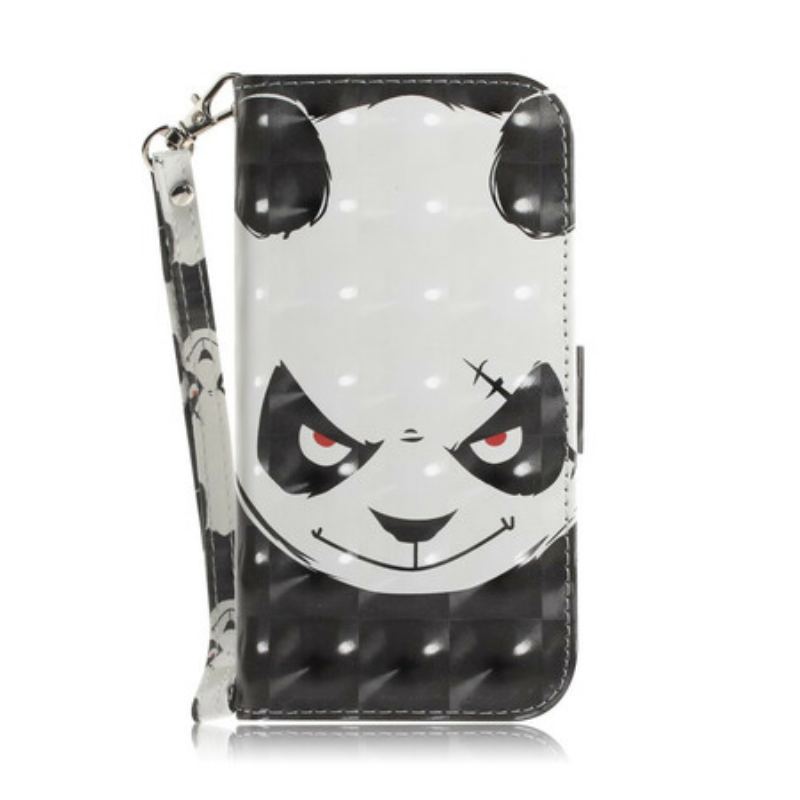 Capa Folio Para Xiaomi Redmi Note 9 De Cordão Panda Irritado Com Cordão