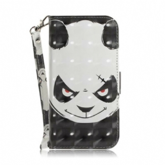 Capa Folio Para Xiaomi Redmi Note 9 De Cordão Panda Irritado Com Cordão