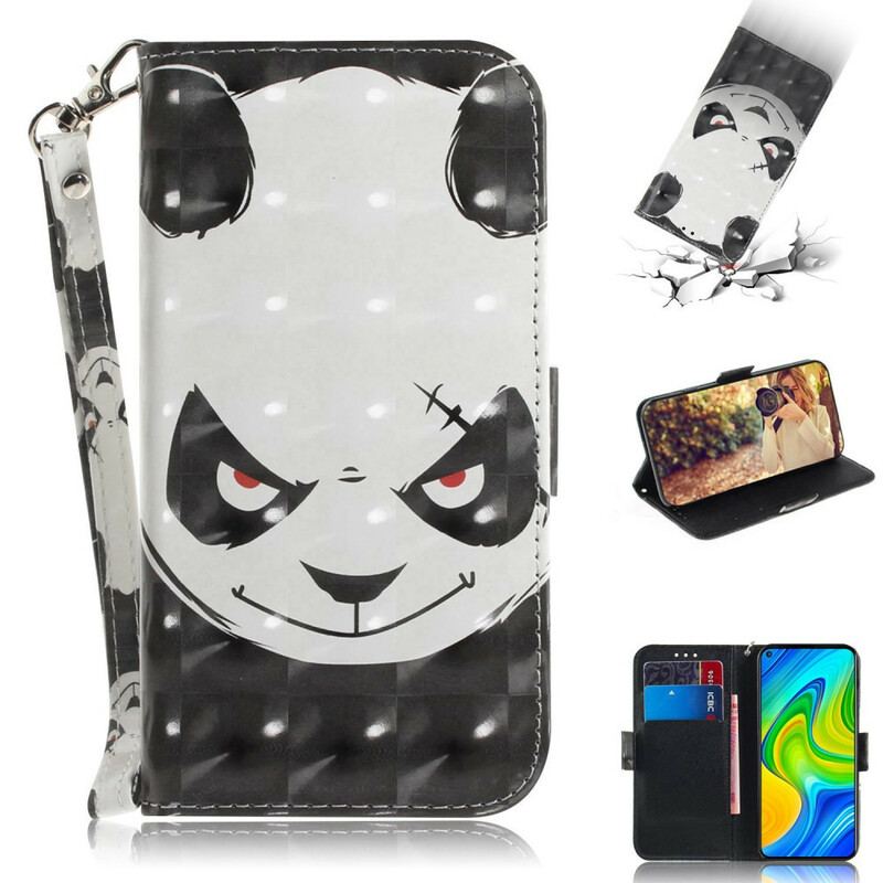 Capa Folio Para Xiaomi Redmi Note 9 De Cordão Panda Irritado Com Cordão