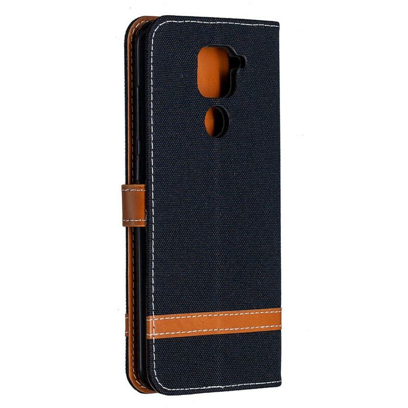 Capa Folio Para Xiaomi Redmi Note 9 Tecido E Efeito De Couro