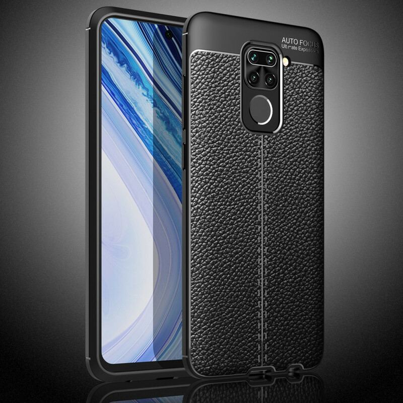 Capa Para Xiaomi Redmi Note 9 Linha Dupla Efeito Couro Litchi