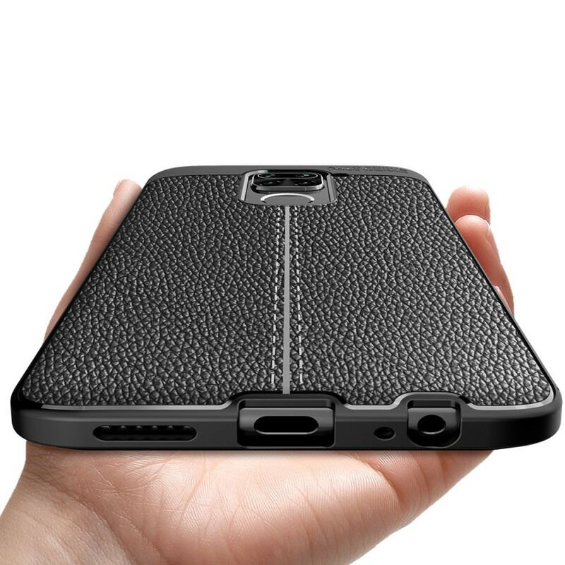 Capa Para Xiaomi Redmi Note 9 Linha Dupla Efeito Couro Litchi