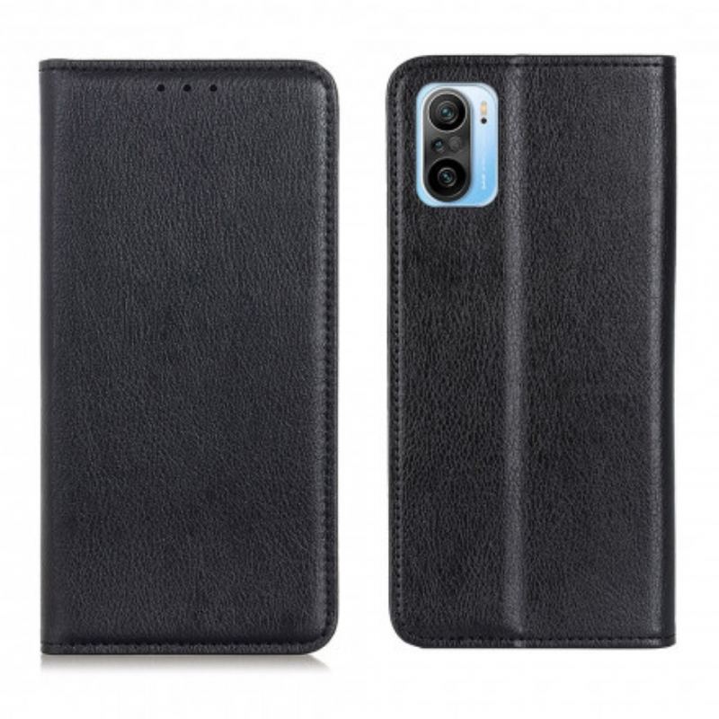 Capa De Celular Para Poco F3 Flip Couro De Lichia Rachado Premium