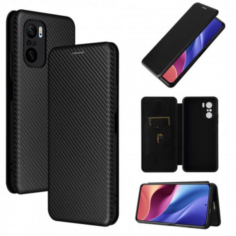 Capa De Celular Para Poco F3 Flip Fibra De Carbono Com Anel De Suporte