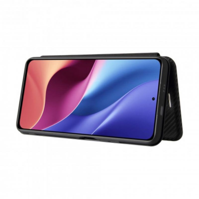 Capa De Celular Para Poco F3 Flip Fibra De Carbono Com Anel De Suporte