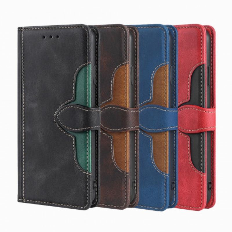 Capa Flip Para Poco F3 Couro Sintético Bicolor Estiloso