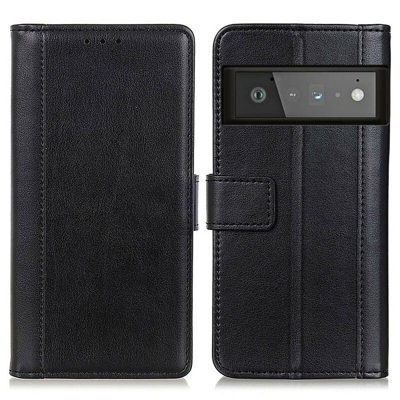 Capa De Celular Para Google Pixel 6 Pro Flip Clássico Couro De Lichia Rachado