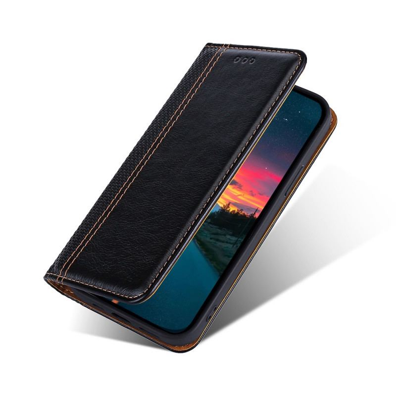 Capa De Celular Para Google Pixel 6 Pro Flip Costura De Couro Rachado De Lichia