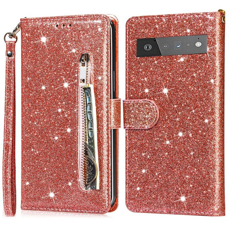 Capa De Couro Para Google Pixel 6 Pro Bolsa De Moedas Glitter