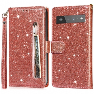 Capa De Couro Para Google Pixel 6 Pro Bolsa De Moedas Glitter