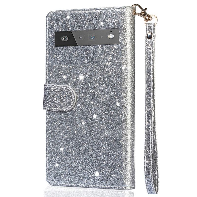 Capa De Couro Para Google Pixel 6 Pro Bolsa De Moedas Glitter