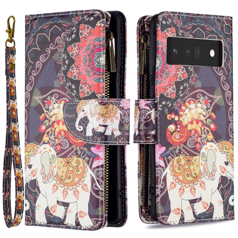 Capa De Couro Para Google Pixel 6 Pro Bolso Elefante Com Zíper