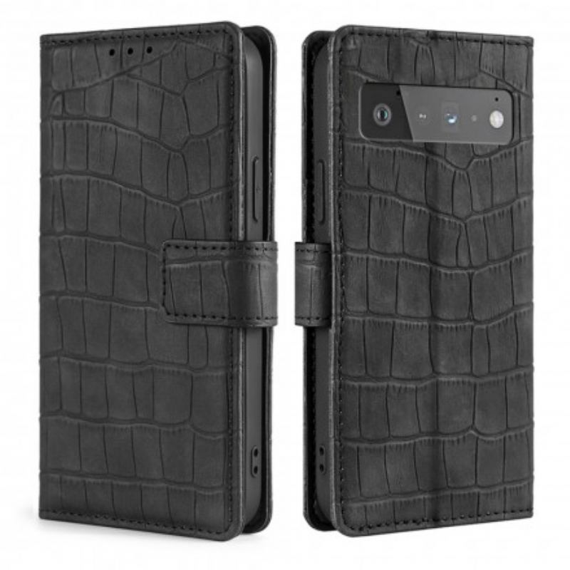 Capa De Couro Para Google Pixel 6 Pro Crocodilo Com Toque De Pele