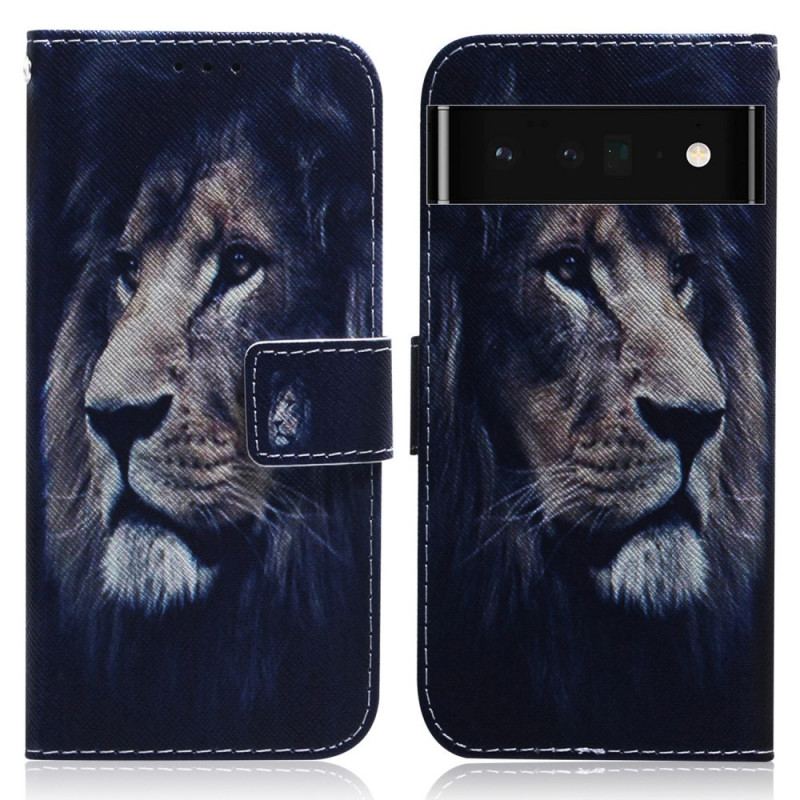 Capa De Couro Para Google Pixel 6 Pro Leão Sonhador