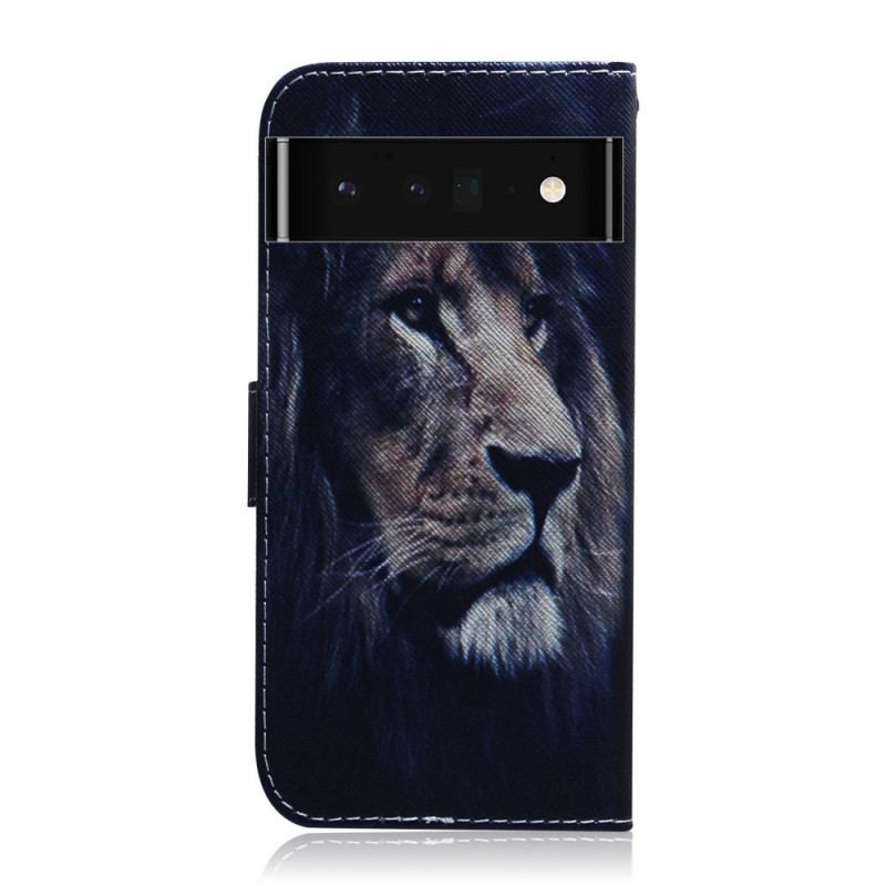 Capa De Couro Para Google Pixel 6 Pro Leão Sonhador