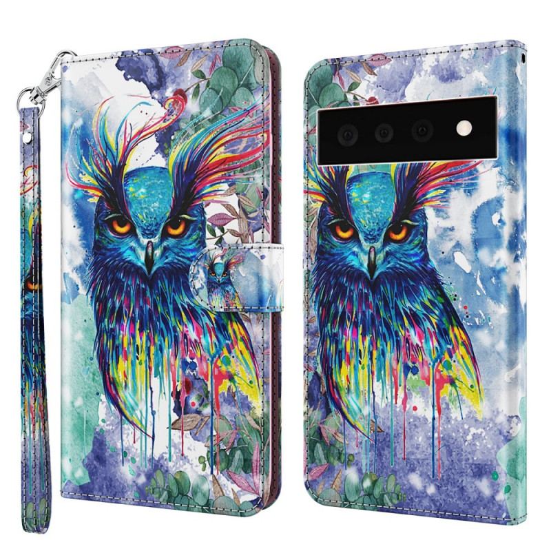 Capa De Couro Para Google Pixel 6 Pro Pássaro Aquarela