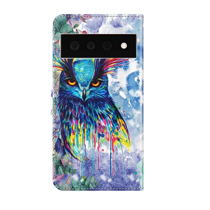 Capa De Couro Para Google Pixel 6 Pro Pássaro Aquarela