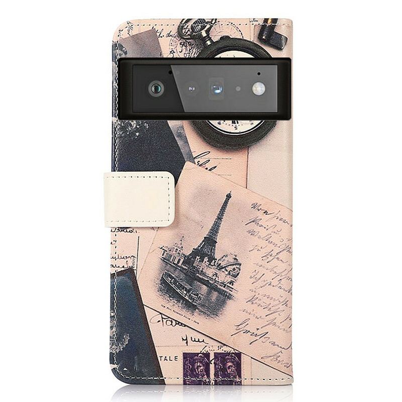 Capa De Couro Para Google Pixel 6 Pro Torre Eiffel Do Poeta