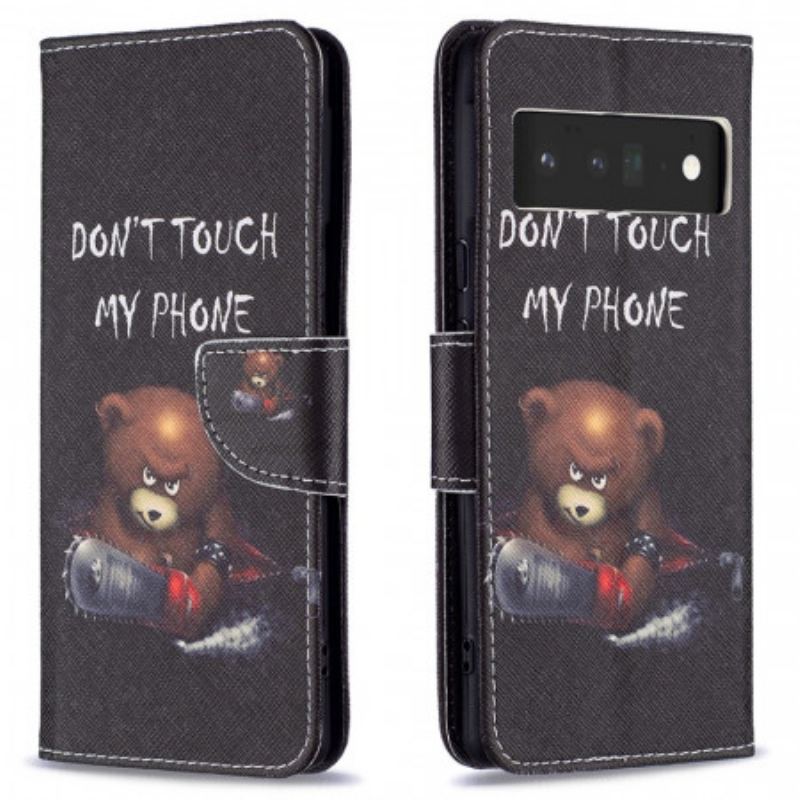 Capa De Couro Para Google Pixel 6 Pro Urso Perigoso