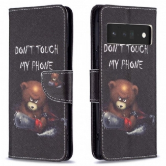 Capa De Couro Para Google Pixel 6 Pro Urso Perigoso