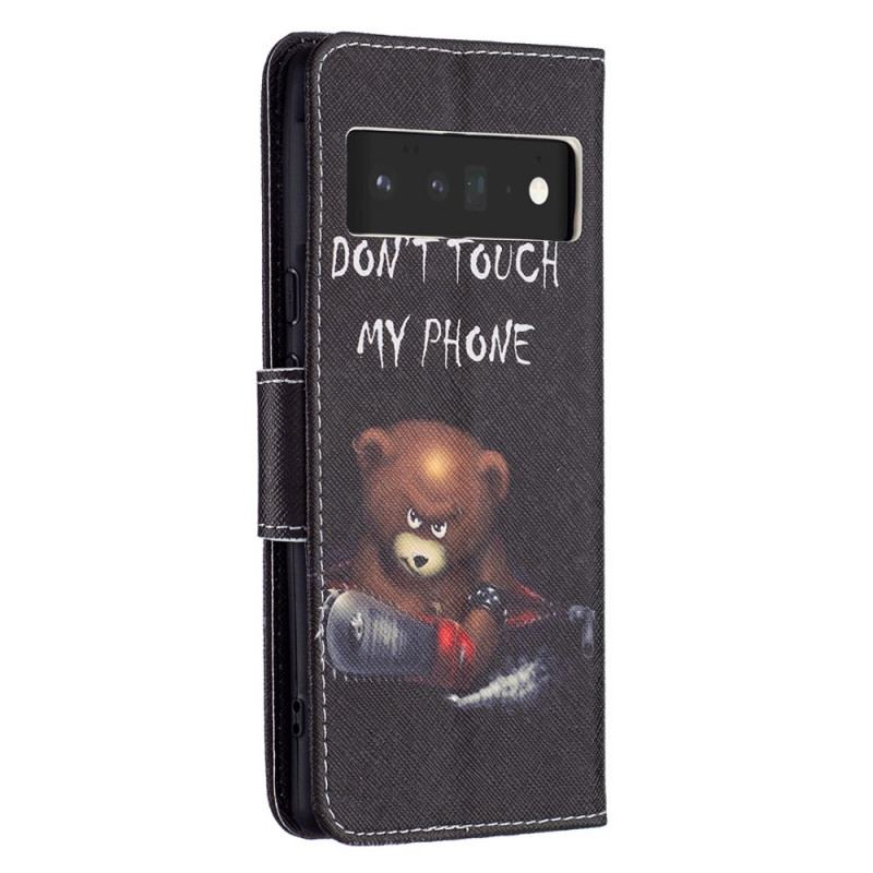 Capa De Couro Para Google Pixel 6 Pro Urso Perigoso