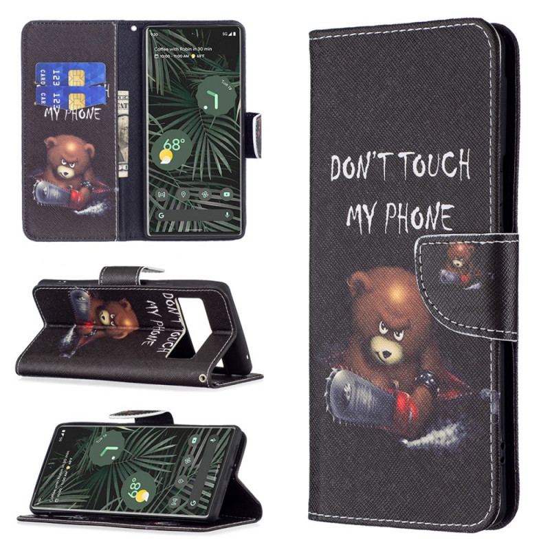 Capa De Couro Para Google Pixel 6 Pro Urso Perigoso