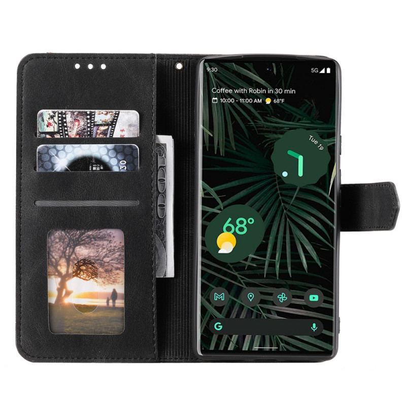 Capa Em Pele Para Google Pixel 6 Pro Costuras Com Toque De Pele