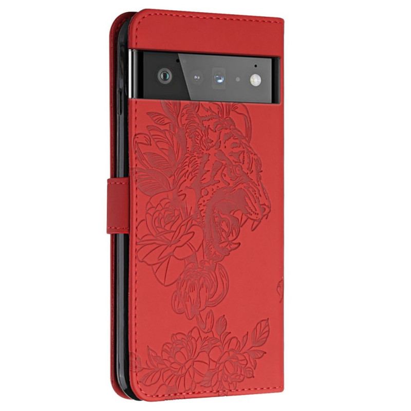 Capa Em Pele Para Google Pixel 6 Pro Tigre Barroco E Strass