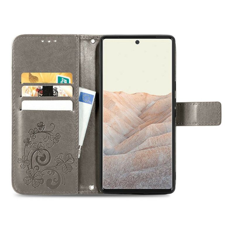 Capa Em Pele Para Google Pixel 6 Pro Trevo-de-quatro-folhas