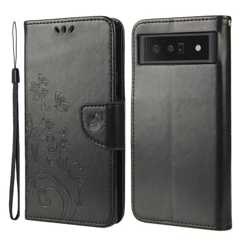 Capa Flip Para Google Pixel 6 Pro Borboletas E Flores