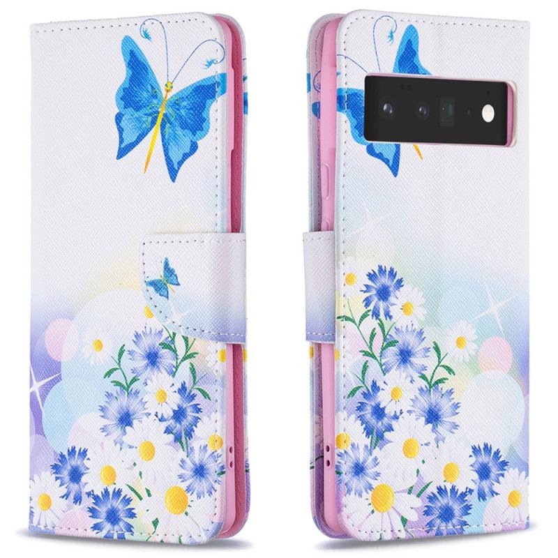 Capa Flip Para Google Pixel 6 Pro Borboletas Pintadas