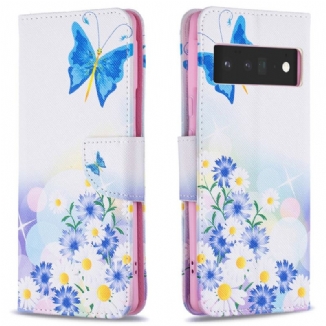 Capa Flip Para Google Pixel 6 Pro Borboletas Pintadas