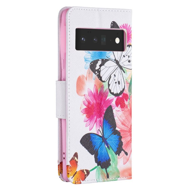 Capa Flip Para Google Pixel 6 Pro Borboletas Pintadas