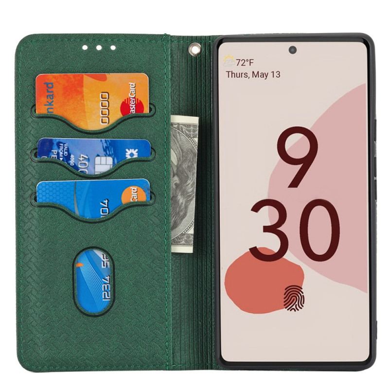 Capa Flip Para Google Pixel 6 Pro De Cordão Estilo De Couro Trançado Com Tiras